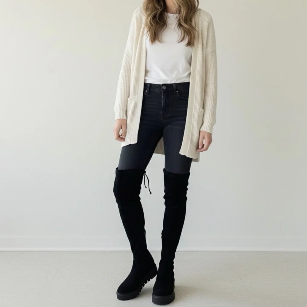 Stuart Weitzman Boots Chalet City Lug Sole Over The Knee Boots Size 9 Black